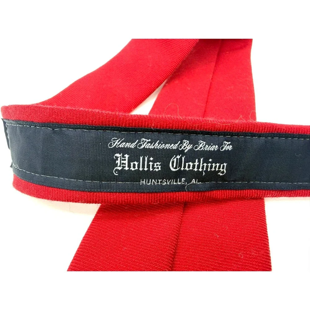 Vintage Briar Tie Red Wool Woven In Scotland Hollis Huntsville Embroidered Logo